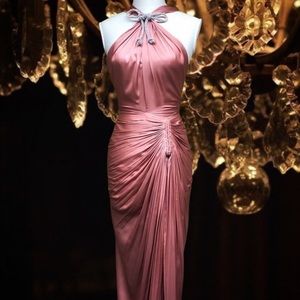 Dusty Rose evening gown with Rhinestone bow